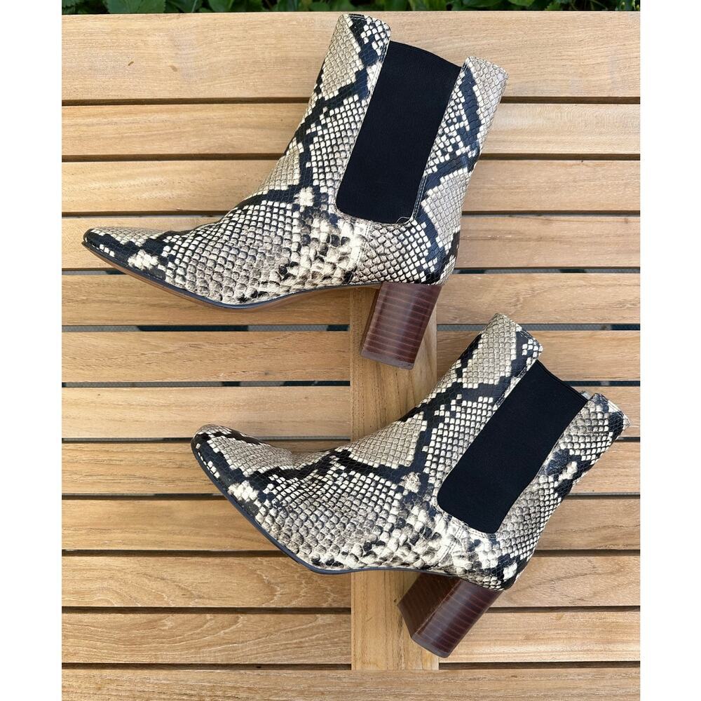 J. Crew Factory Snake Print Leather Ankle Booties with Black Elastic